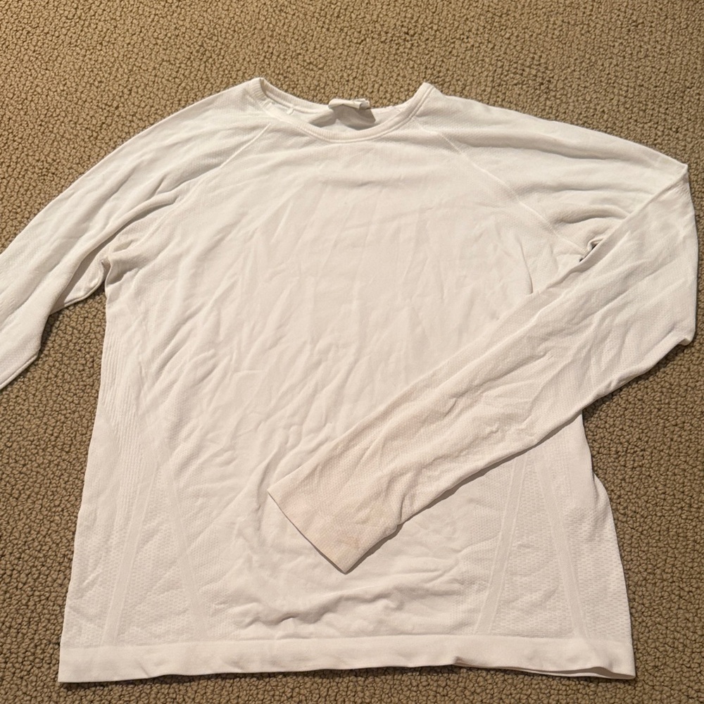 Athleta girl white long sleeve athletic shirt swiftly tech size 14